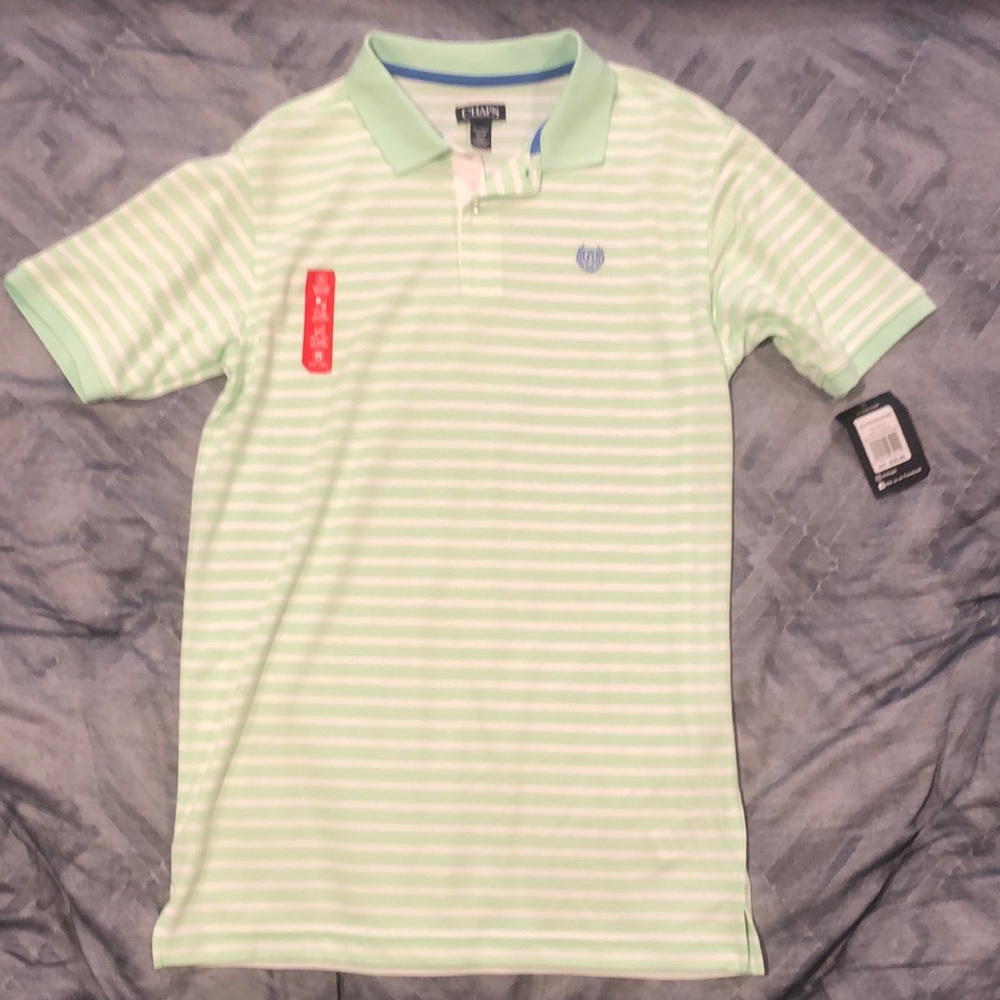 Green and white striped Chaps polo